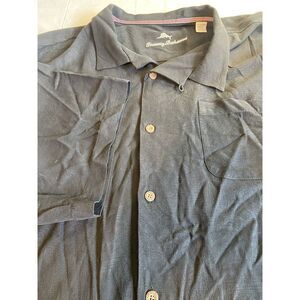 Men's Black‎ on Black Tropical Print 100% Silk Short Sleeve Shirt-Size 3XL